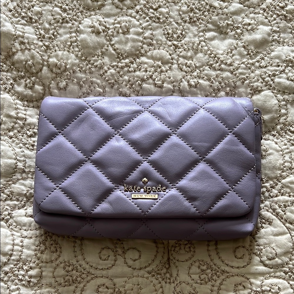 Kate Spade Purple Quilted Wristlet with Silver Logo